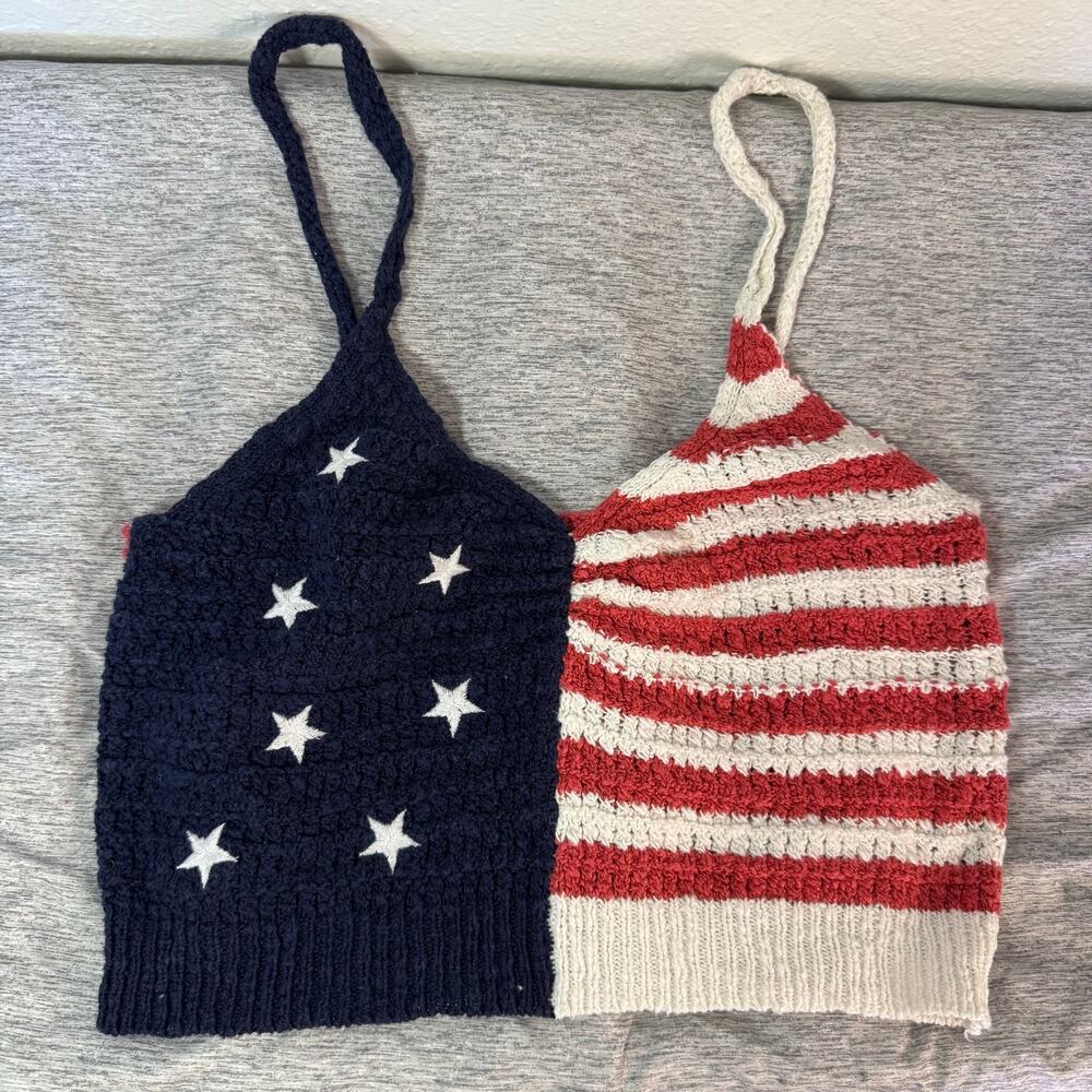 American Eagle flag patriotic top. Crocheted BoHo size medium.